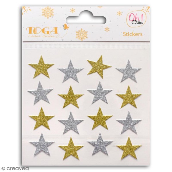 Stickers Oh ! Glitter - Etoiles - Or et argent - 16 pcs - Photo n°1