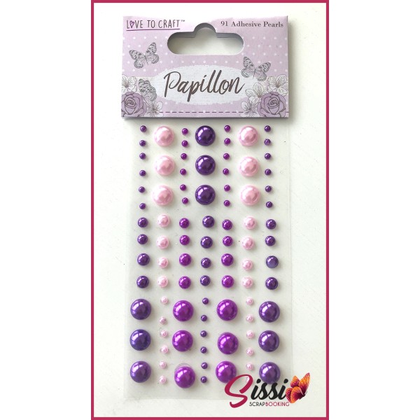 Maxi lot 90 demi perles autocollantes violet et rose papillons 3 à 10mm - Photo n°1