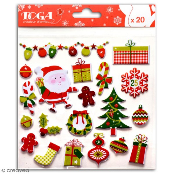 Stickers Noël traditionnel Toga - Rouge, vert - 20 pcs - Photo n°1
