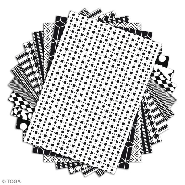 Papier scrapbooking Toga - Color factory - Noir et Blanc - 48 feuilles A4 - Photo n°2