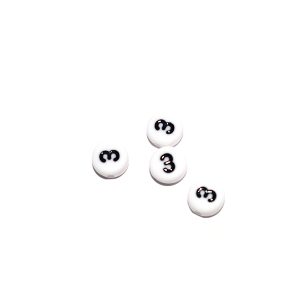 Perle ronde chiffre 3 acrylique blanc 7 mm - Photo n°1
