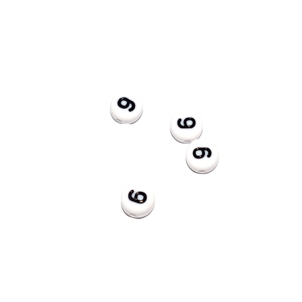 Perle ronde chiffre 6 acrylique blanc 7 mm - Photo n°1