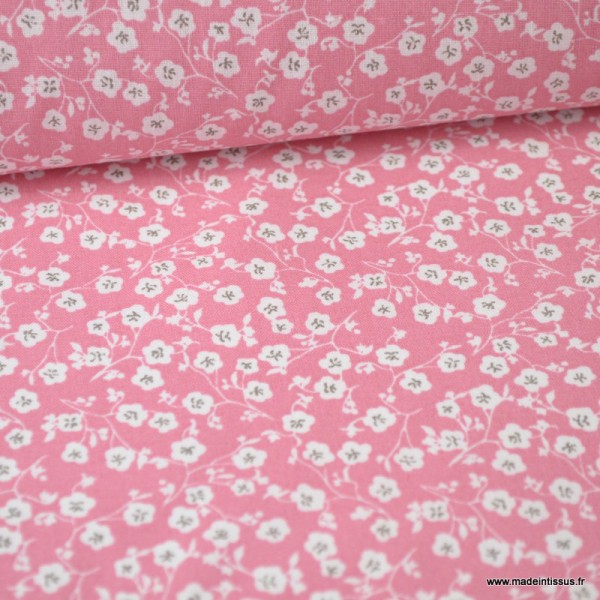 Tissu coton imprimé fleurs et fleurettes Rose Oeko tex - Photo n°1