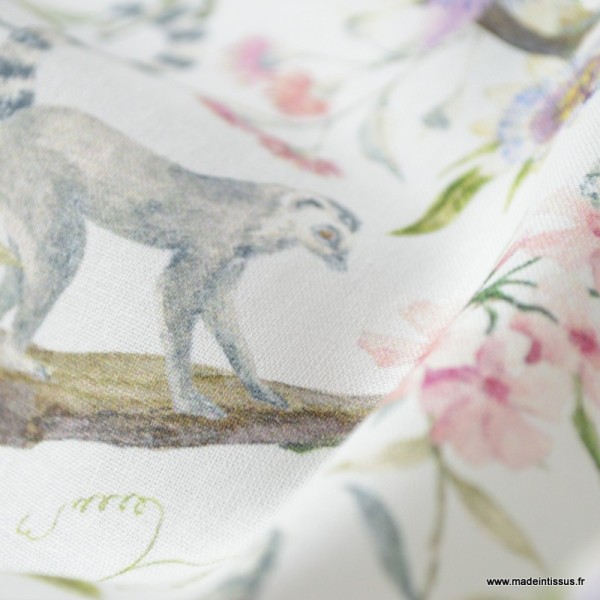 Tissu coton imprimé fleurs et lémuriens Oeko tex .x1m - Photo n°4