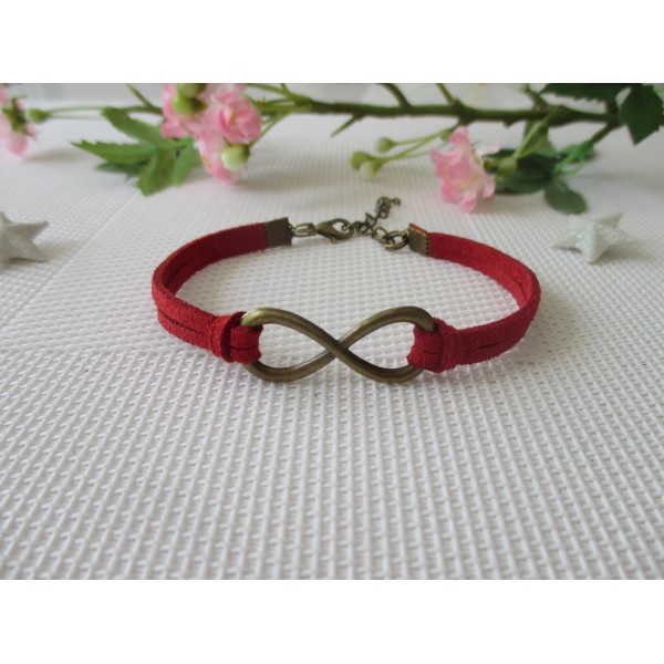 Kit bracelet suédine rouge et lien infini bronze - Photo n°1