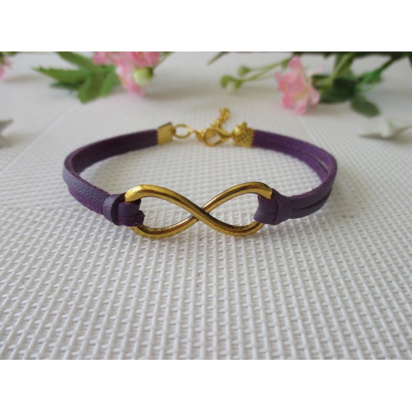 Kit bracelet suédine faux cuir violet et lien infini doré - Photo n°1