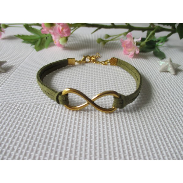 Kit bracelet suédine vert olive et lien infini doré - Photo n°1