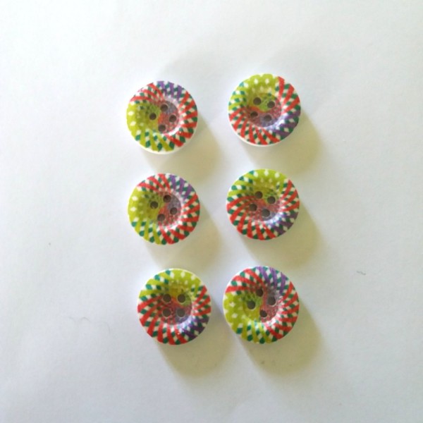 6 Boutons bois, spirale multicolore – 18mm - Photo n°1