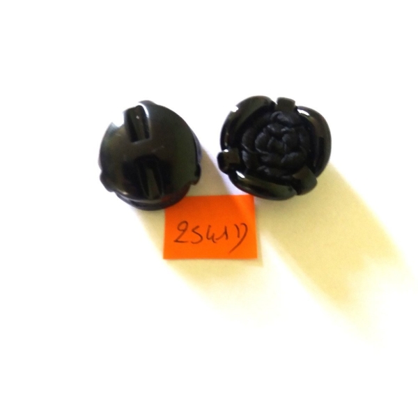2 Boutons résine et passementerie- noir - 24mm – 2541D - Photo n°1