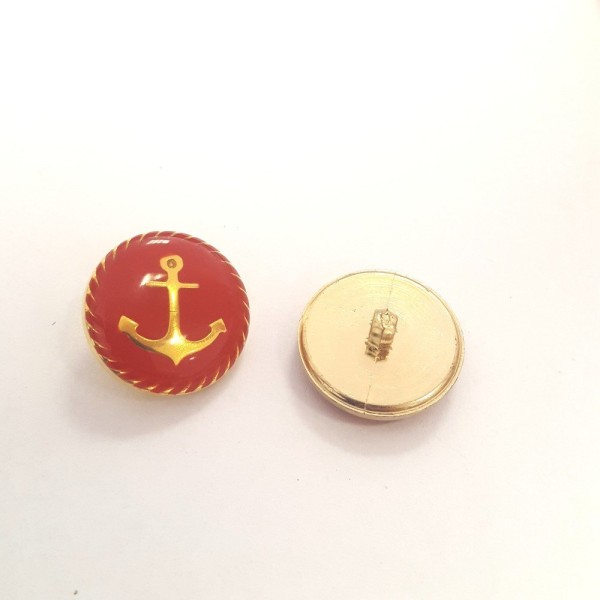 2 Boutons résine rouge et ancre doré – 21mm – 75T - Photo n°1