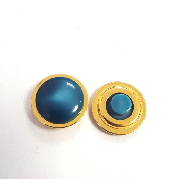 2 Boutons résine bleu canard et métal doré – 20mm –96T - Photo n°1