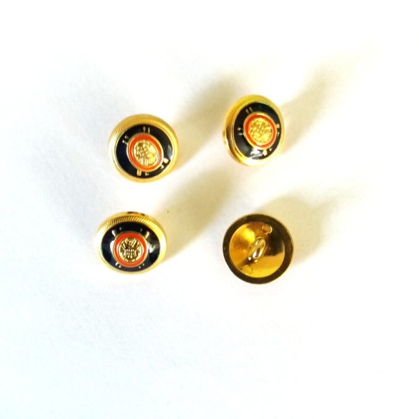4 Boutons métal doré et email  bleu / rouge – 16mm –128T - Photo n°1