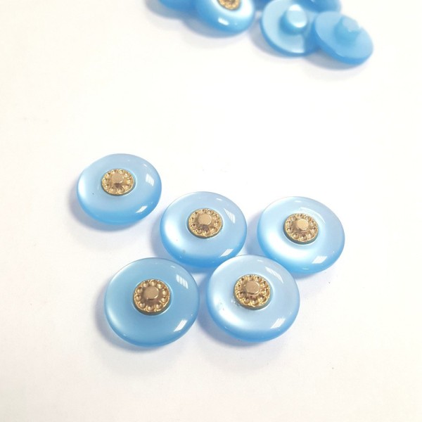 5 Boutons résine bleu et doré – 15mm –143T - Photo n°1