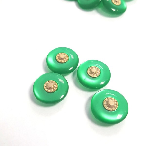 4 Boutons résine vert et doré – 15mm –159T - Photo n°1
