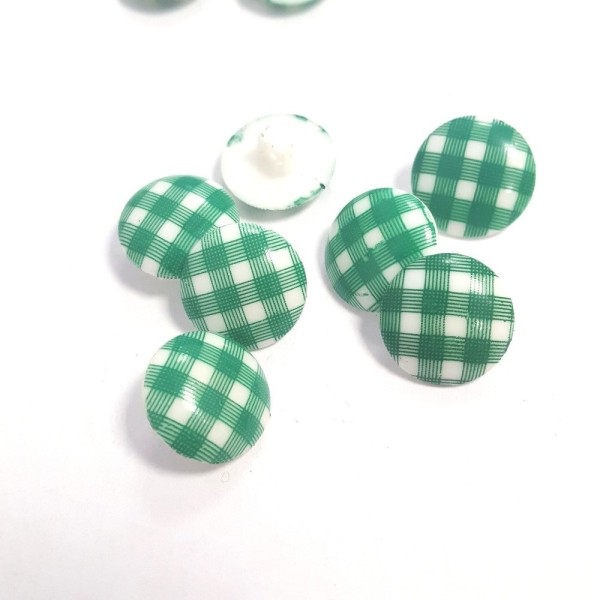 6 Boutons en résine vert à carreaux – 13mm – 225T - Photo n°1