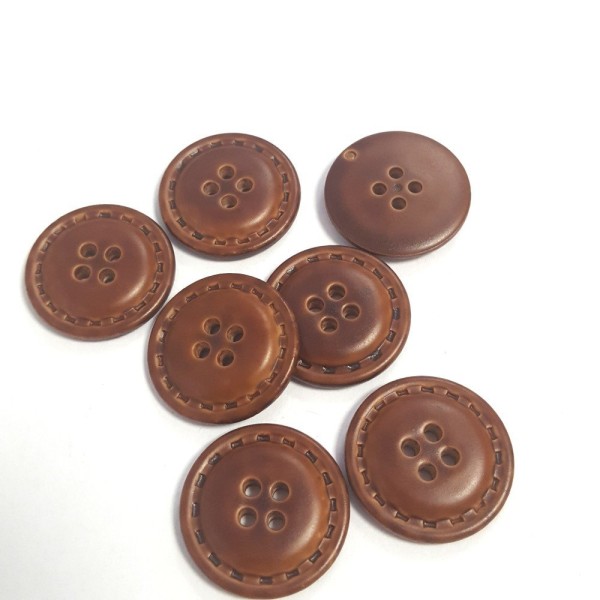 7 Boutons en résine marron imitation cuir – 23mm – 227t - Photo n°1