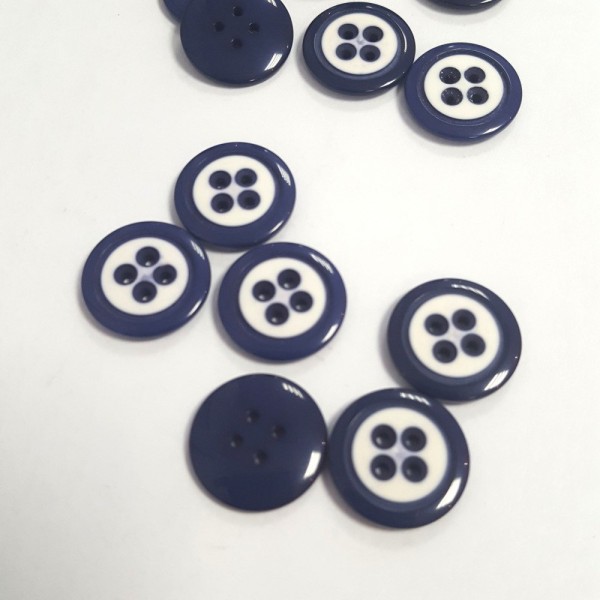 7 Boutons en résine bleu / blanc – 17mm – 247T - Photo n°1