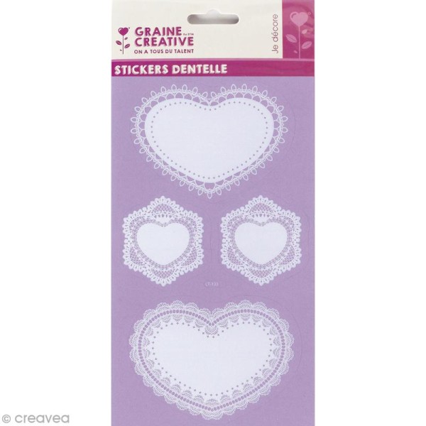 Stickers dentelle - Coeurs - 5,3 à 9,7 cm - 8 pcs - Photo n°1