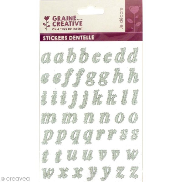 Stickers dentelle 3D - Alphabet minuscule - 1,2 à 2,2 cm - 53 pcs - Photo n°1