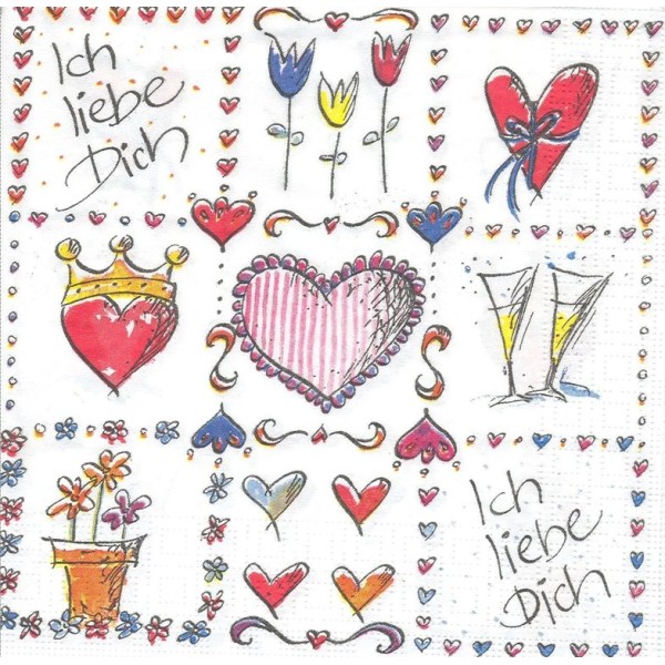 4 Serviettes en papier Amour Coeur Format Lunch Decoupage Decopatch 6889 PPD - Photo n°1