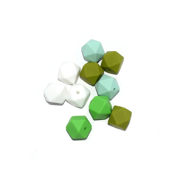 Perle hexagonale silicone camaïeu vert 14 mm x10 - Photo n°1