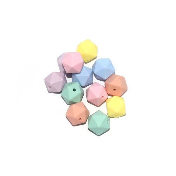 Perle hexagonale silicone camaïeu pastel 14 mm x10 - Photo n°1