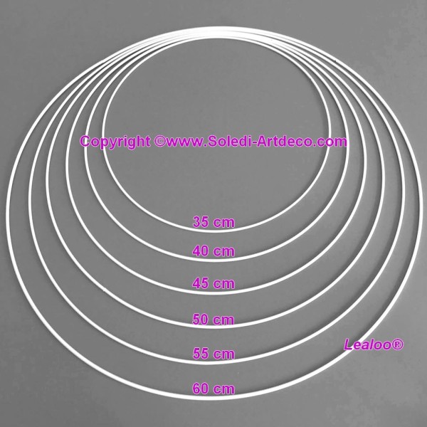 Lot 6 grands Cercles métal blanc Ø 35 cm à 60 cm, Anneaux en Epoxy pour Attrape rêves, abat-jour - Photo n°2