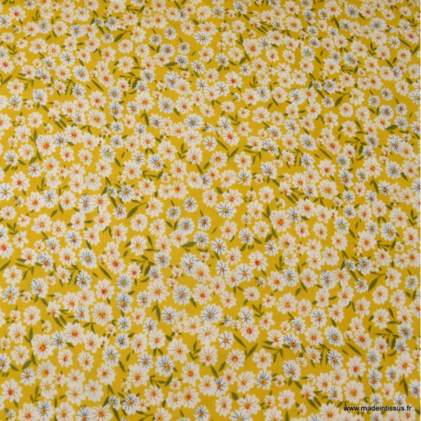 Tissu Viscose petites fleurs fond Curcuma - Photo n°2