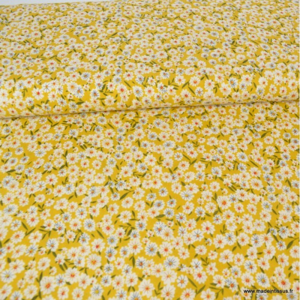 Tissu Viscose petites fleurs fond Curcuma - Photo n°1