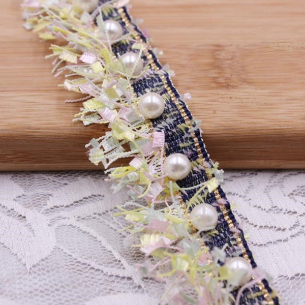 Environ 90cm Ruban Franges Multicolore Polyester Perles nacrées bijoux Couture -SC0136622- - Photo n°1