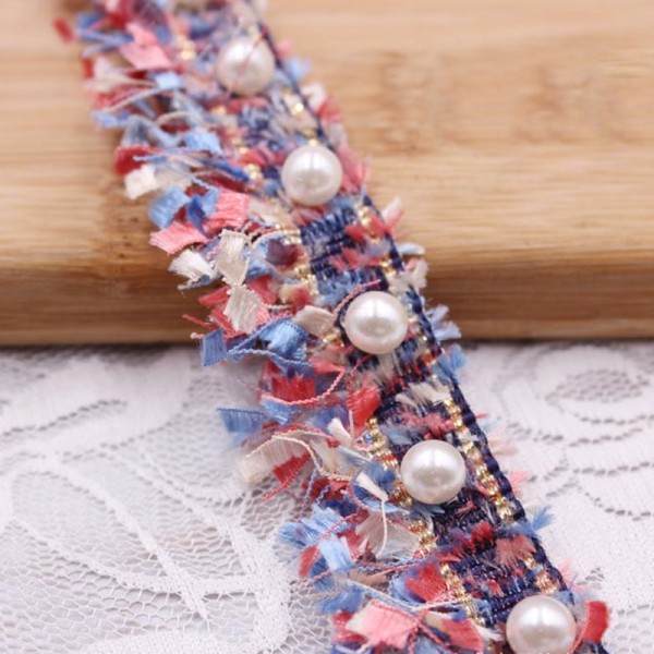Environ 90cm Ruban Franges Multicolore Polyester Perles nacrées bijoux Couture -SC0136623- - Photo n°1