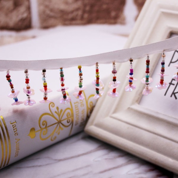 Environ 90cm Galon Polyamide Franges Perles Multicolores bijoux Couture -SC0136634- - Photo n°1