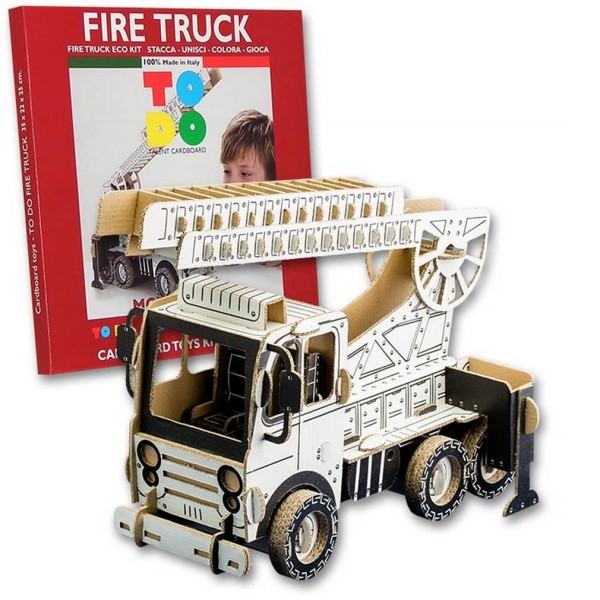 Camion de pompier en kit carton à colorier et à monter sans colle - 133 pièces - 35 x 22 x 25 cm TO - Photo n°1