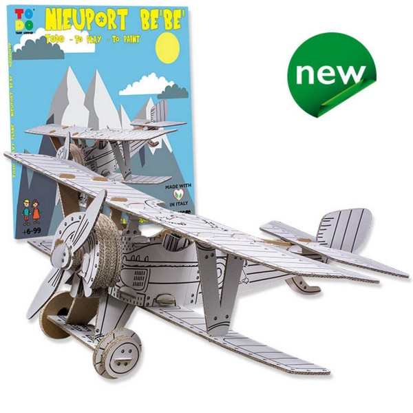 Avion Nieuport bébé en kit carton à colorier et à monter sans colle - 46 pièces - 36 x 30 x 13 cm T - Photo n°1