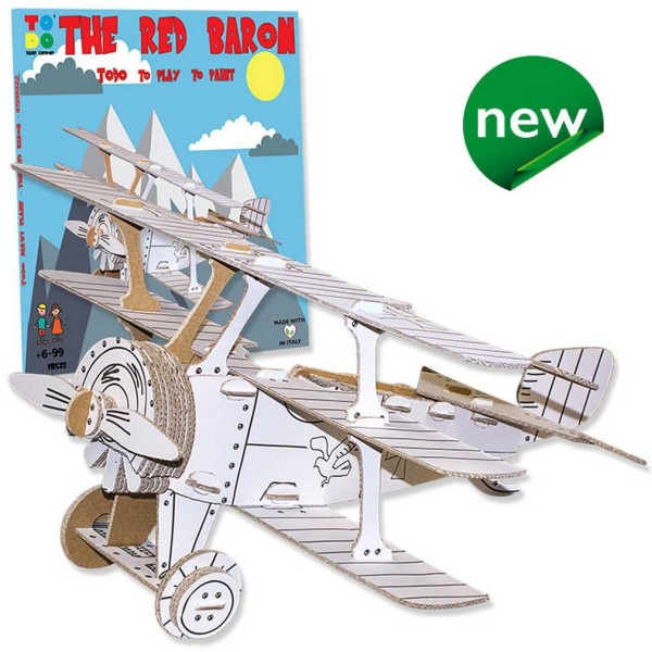 Avion le Baron Rouge en kit carton à colorier et à monter sans colle - 49 pièces - 37 x 27 x 13 cm - Photo n°1