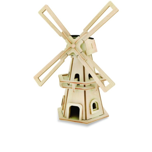 Moulin à vent - kit en bois - ses ailes tournent grâce à son capteur solaire - 34 pièces 13,5x8x17, - Photo n°1