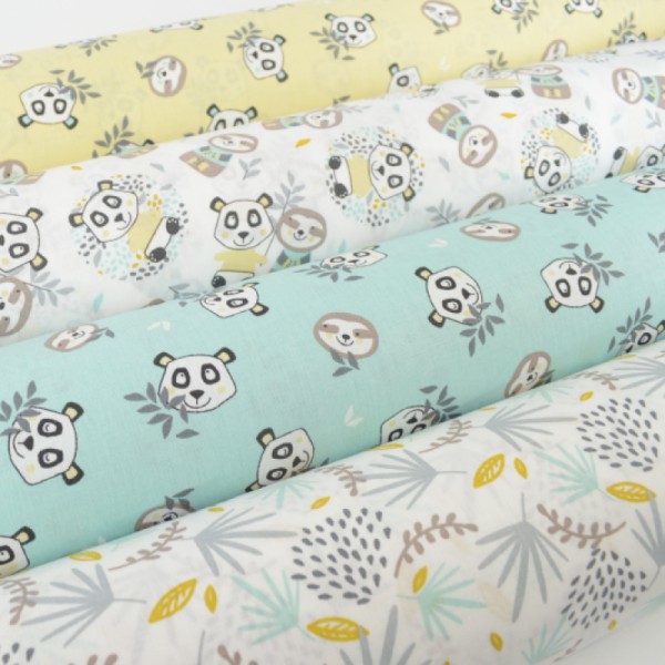 Tissu coton Oeko tex imprimé Pandas et de Paresseux jaune et jade - Photo n°4