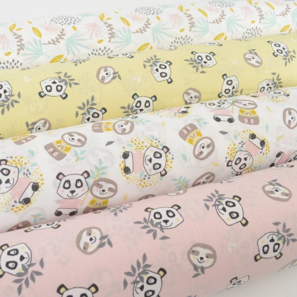 Tissu coton Oeko tex imprimé Têtes de Pandas et de Paresseux fond Rose - Photo n°4