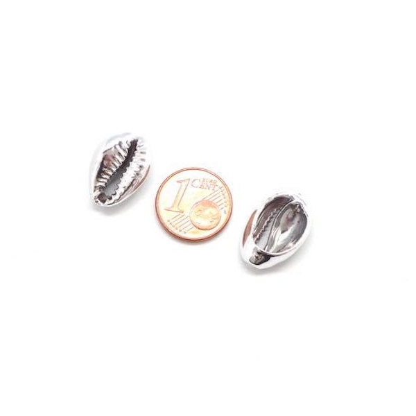 2 Perles Coquillage Cauris Argenté 17mm - 20mm - Photo n°3