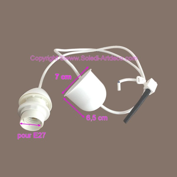 Câble électrique blanc avec Douille E27 pour Suspension lampe, Cordon longueur 1.2 m, avec cache-dou - Photo n°2