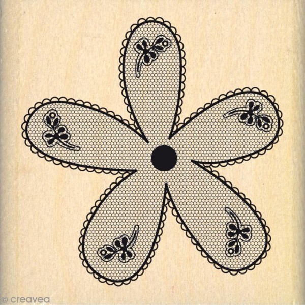 Tampon bois Fleur dentelle - 50 x 50 mm - Photo n°1