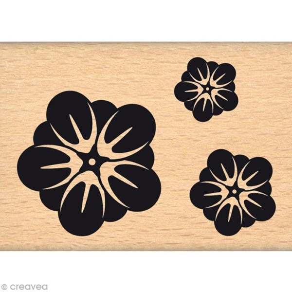 Tampon bois Trois fleurs - 50 x 70 mm - Photo n°1