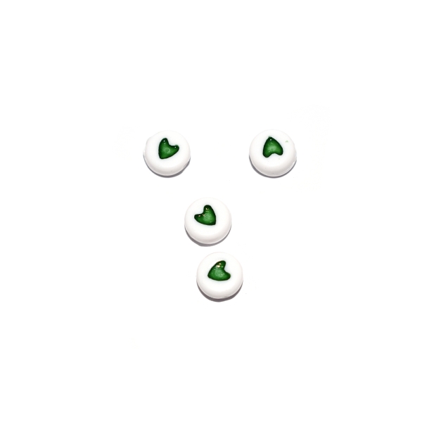 Perle ronde coeur vert acrylique blanc 7 mm - Photo n°1