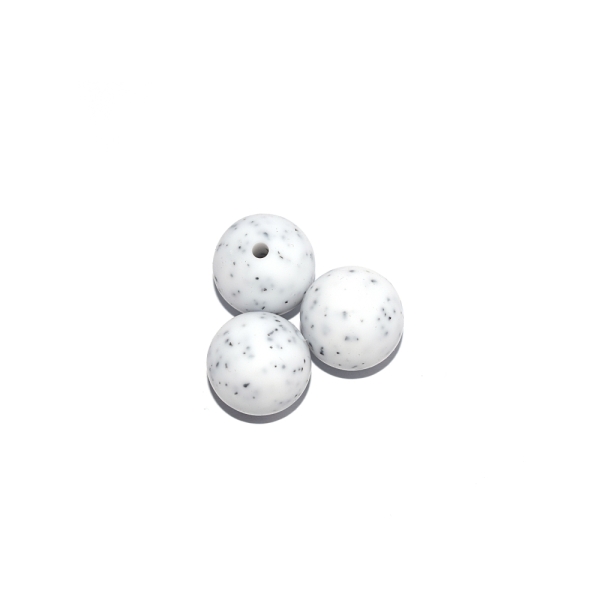 Perle ronde 15 mm silicone granite blanc - Photo n°1