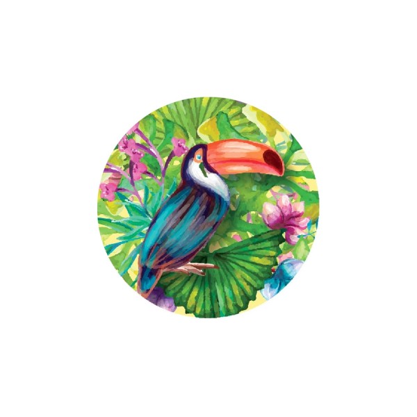 2 Cabochons Verre 14 mm, Cabochon Rond, Ambiance Tropicale Oiseau Toucan - Photo n°1