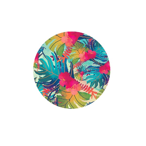 1 Cabochon 25 mm, Verre Rond, Ambiance Tropicale Fleurs Colorées - Photo n°1