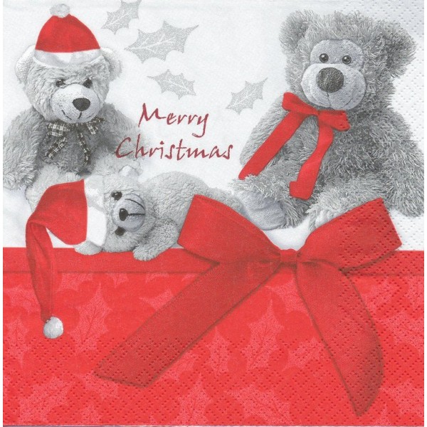 4 Serviettes en papier Nounours de Noël Format Lunch Decoupage Decopatch 610813 Home Fashion - Photo n°1