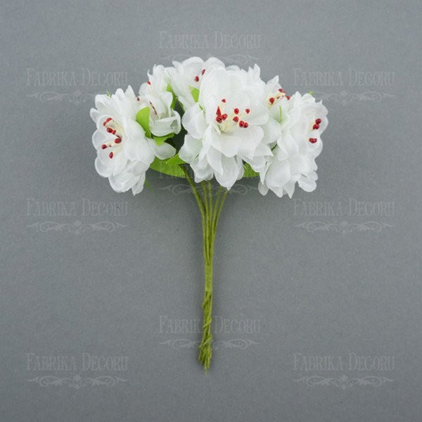 Bouquet de 6 Fleurs en papier avec tige BLANC - Photo n°1