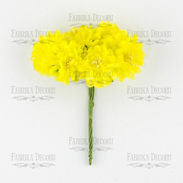 Bouquet de 6 Fleurs en papier avec tige JAUNE - Photo n°1
