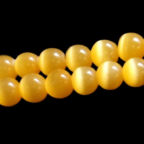 Fil de 66 perles rondes oeil de chat 6mm 6 mm jaune citron 22 - Photo n°1